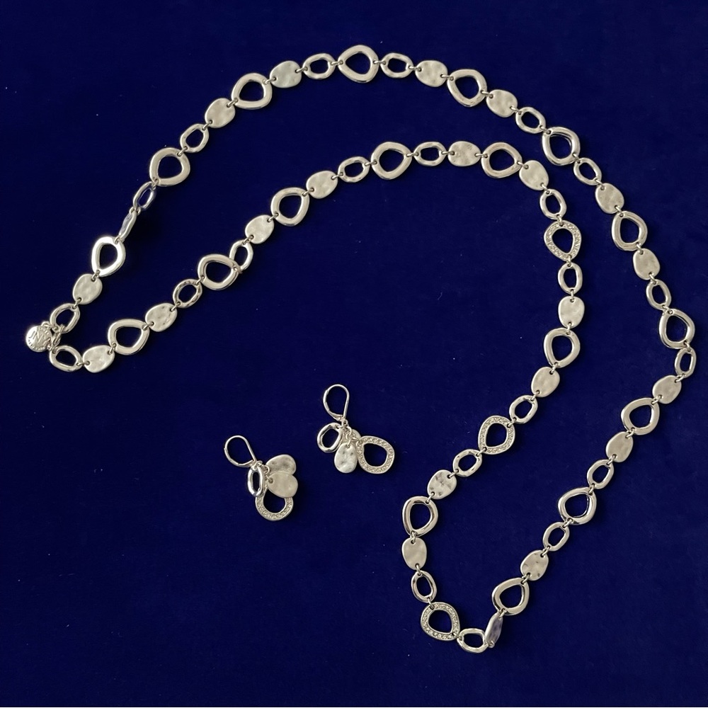 JNY Silver Long Convertible Necklace & Earring Set